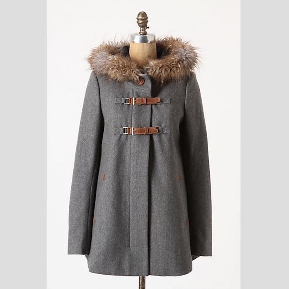 Anthropologie Jackets & Blazers - Anthropologie Gray Fur Collar Coat Size 0